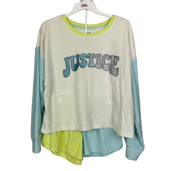NWT JUSTICE Girl’s 2-Piece Pajamas Sz Large (12/14) Multi Colors Long Sleeves - Picture 2 of 14